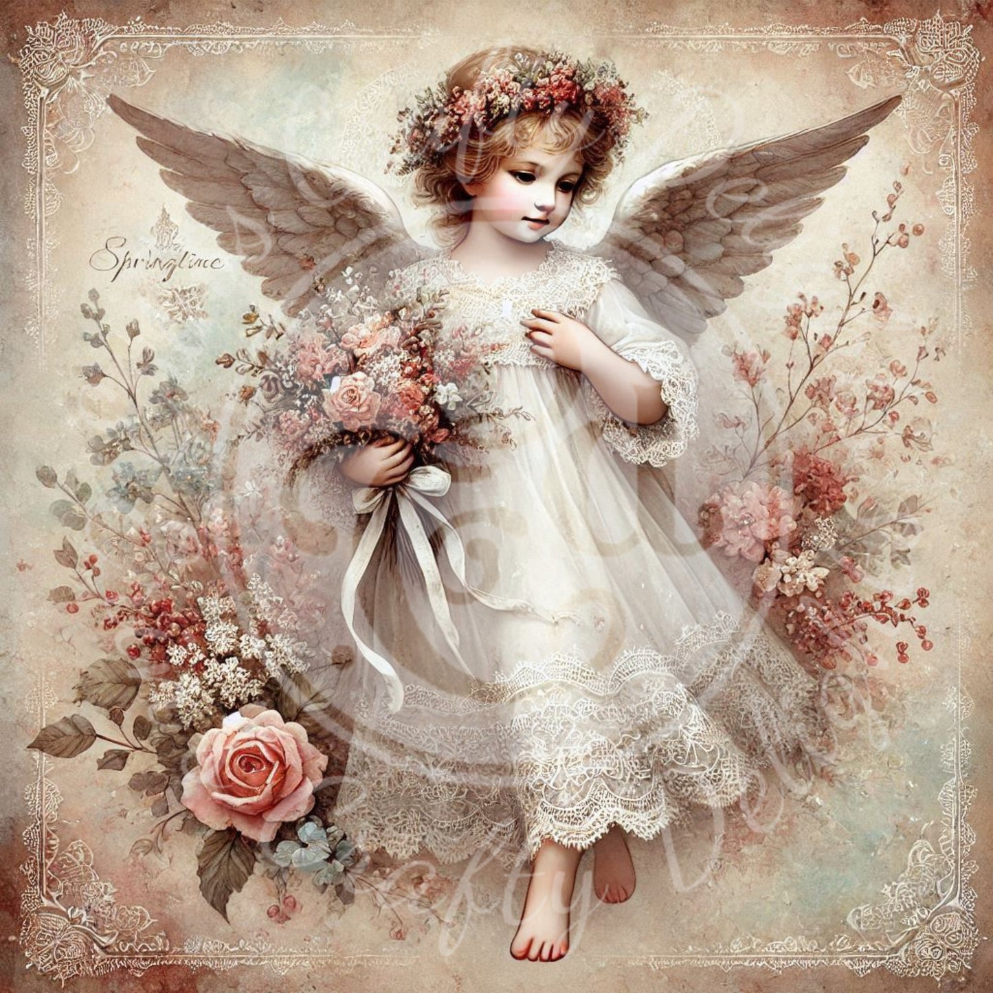 4 Sq Spring Angel Child 8x8 Printable