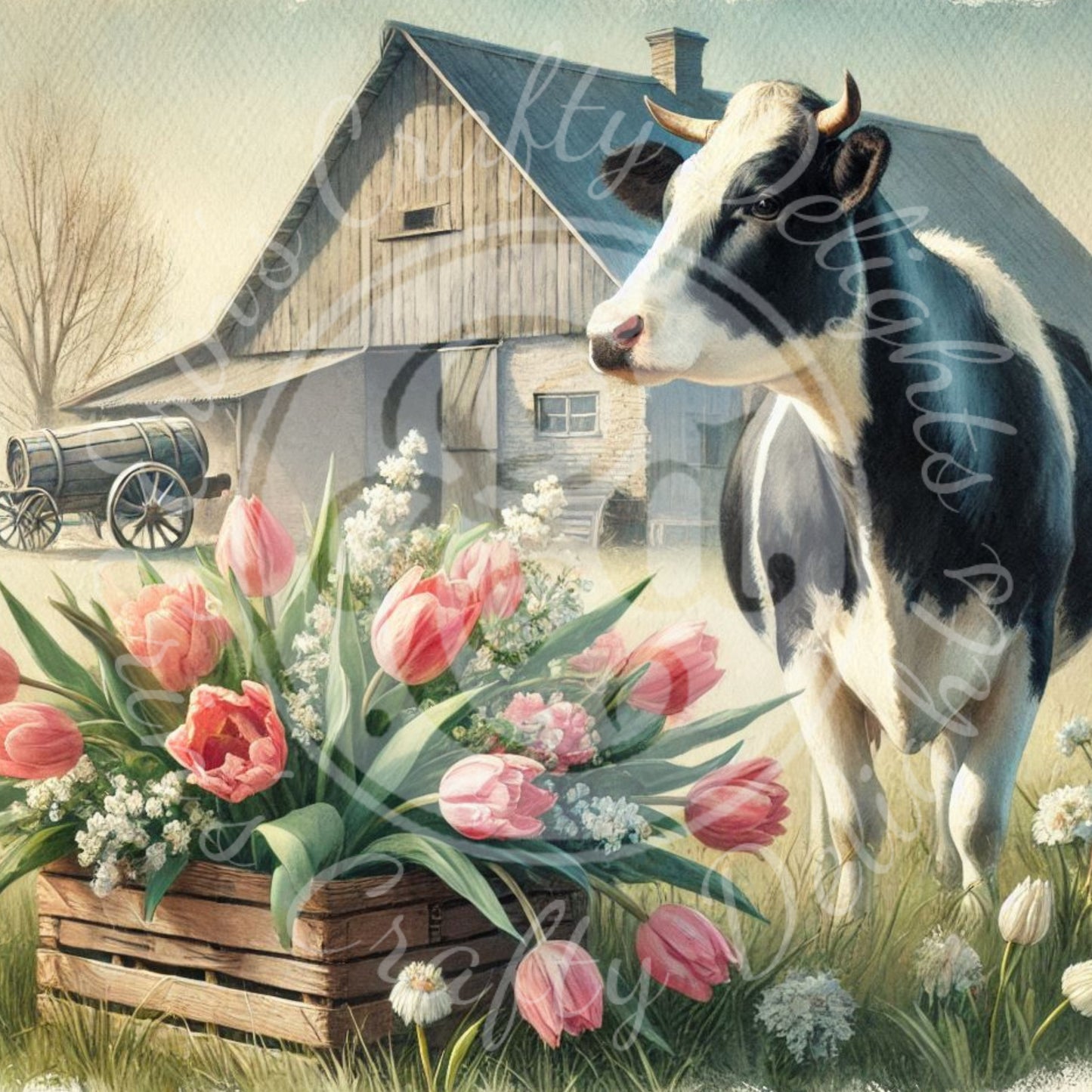 4 Springtime Holstein Cow