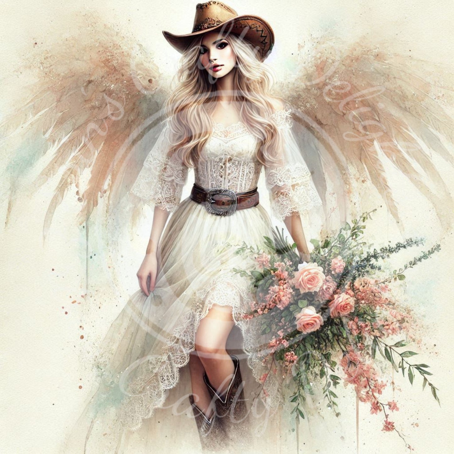 4 Sq Spring Cowgirl Angel 8x8 Printable