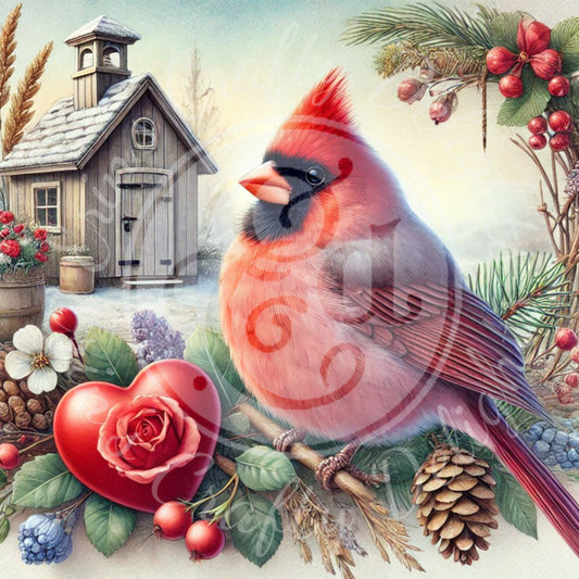 4 Valentine Cardinal and Farmhouse
