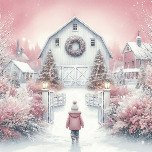 4 White & Pink Barn in Winter