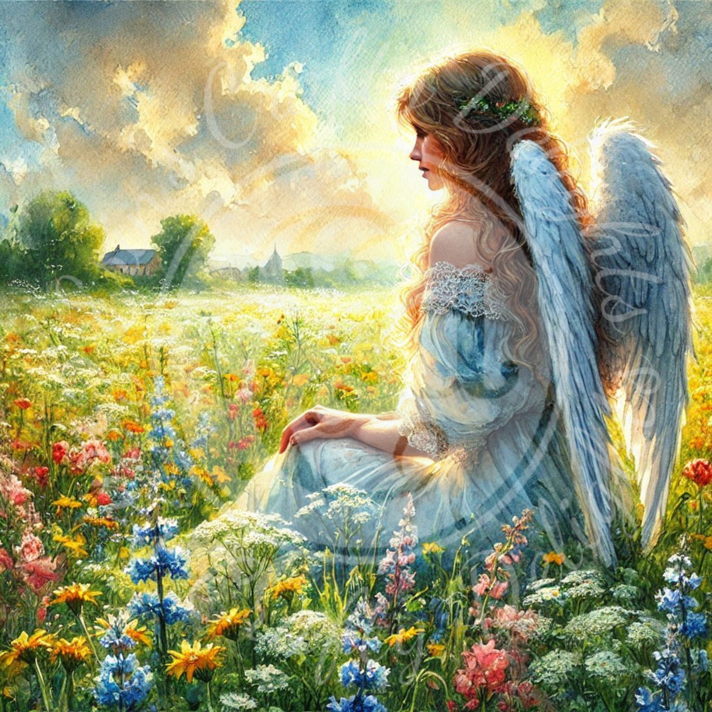 5 Sq Angel in Evening Field 8x8 Printable