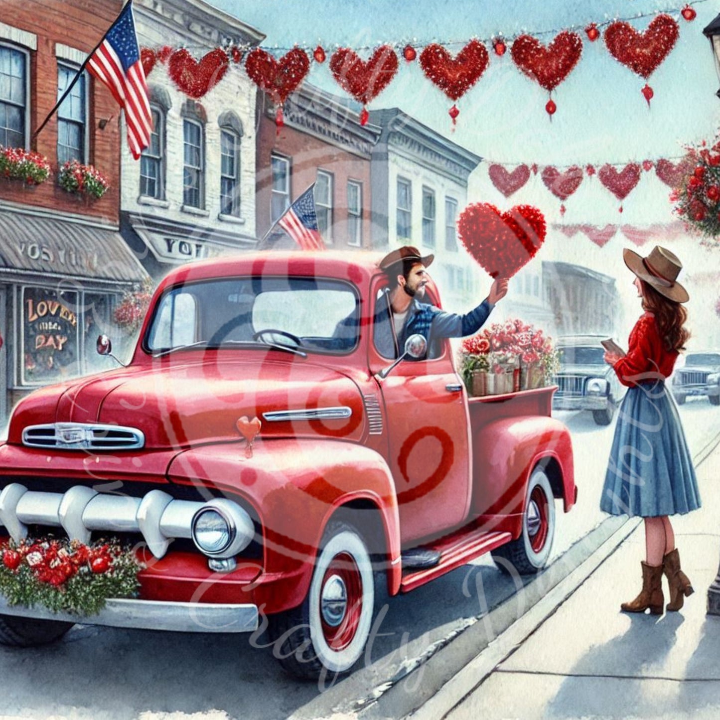 5 Couple in Love and Red Truck