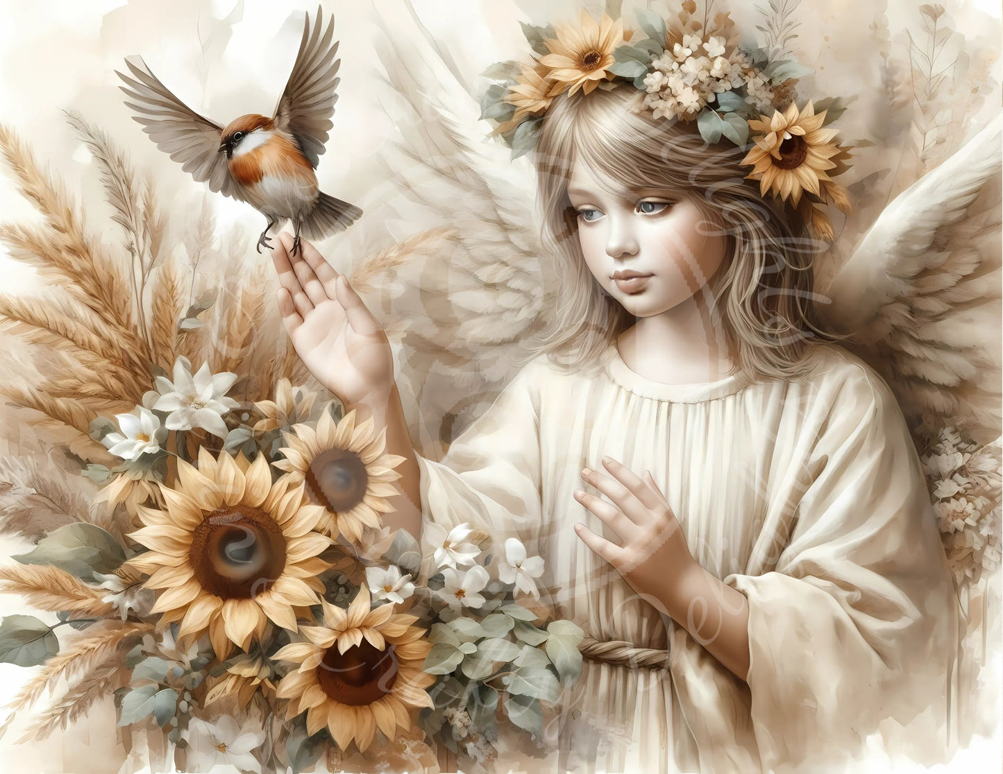 5H Fall Sparrow Angel 8x10" Printable