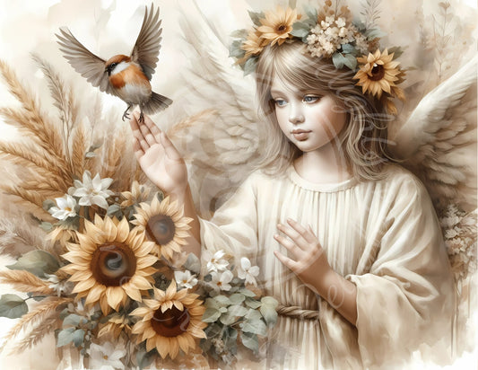 5H Fall Sparrow Angel 8x10" Printable