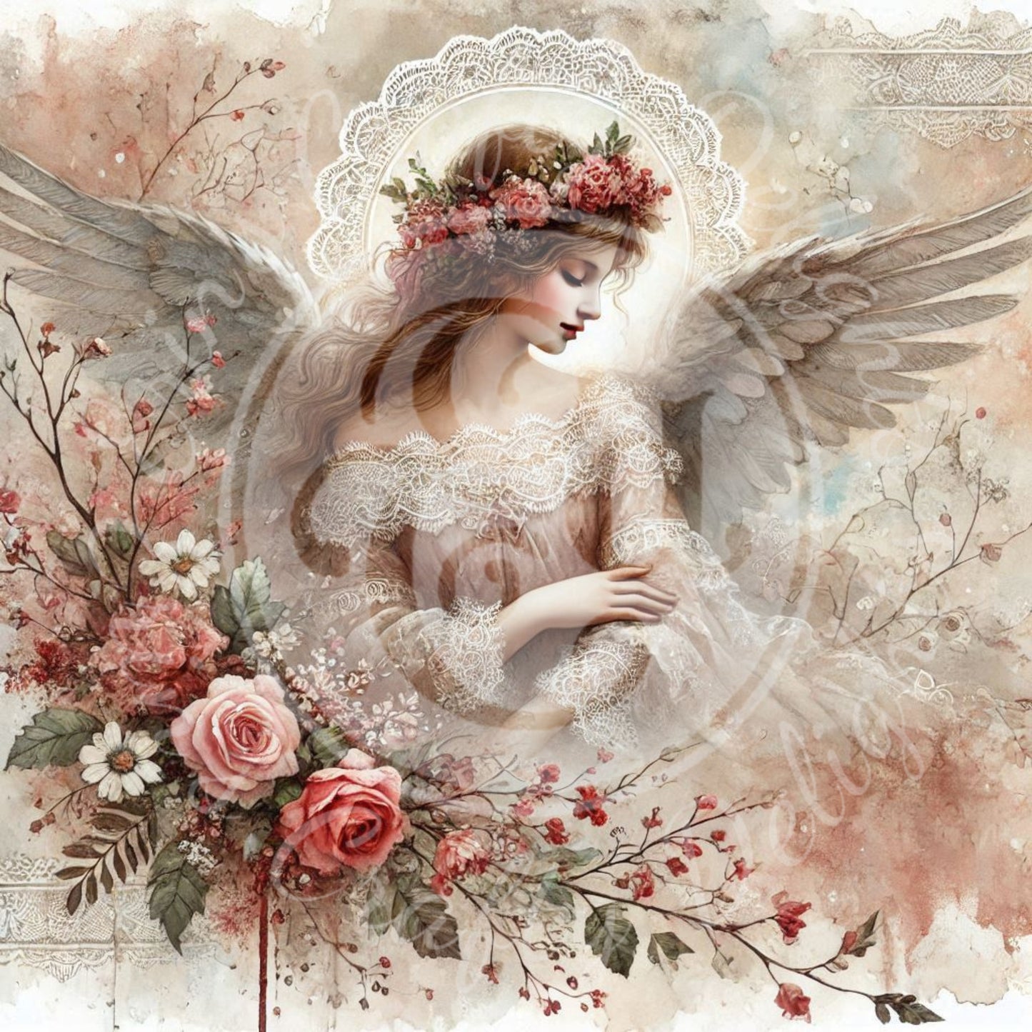 6 Sq Rustic Angel 8x8 Printable