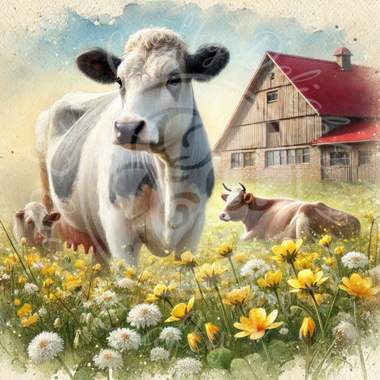 5 Springtime Holstein Cow