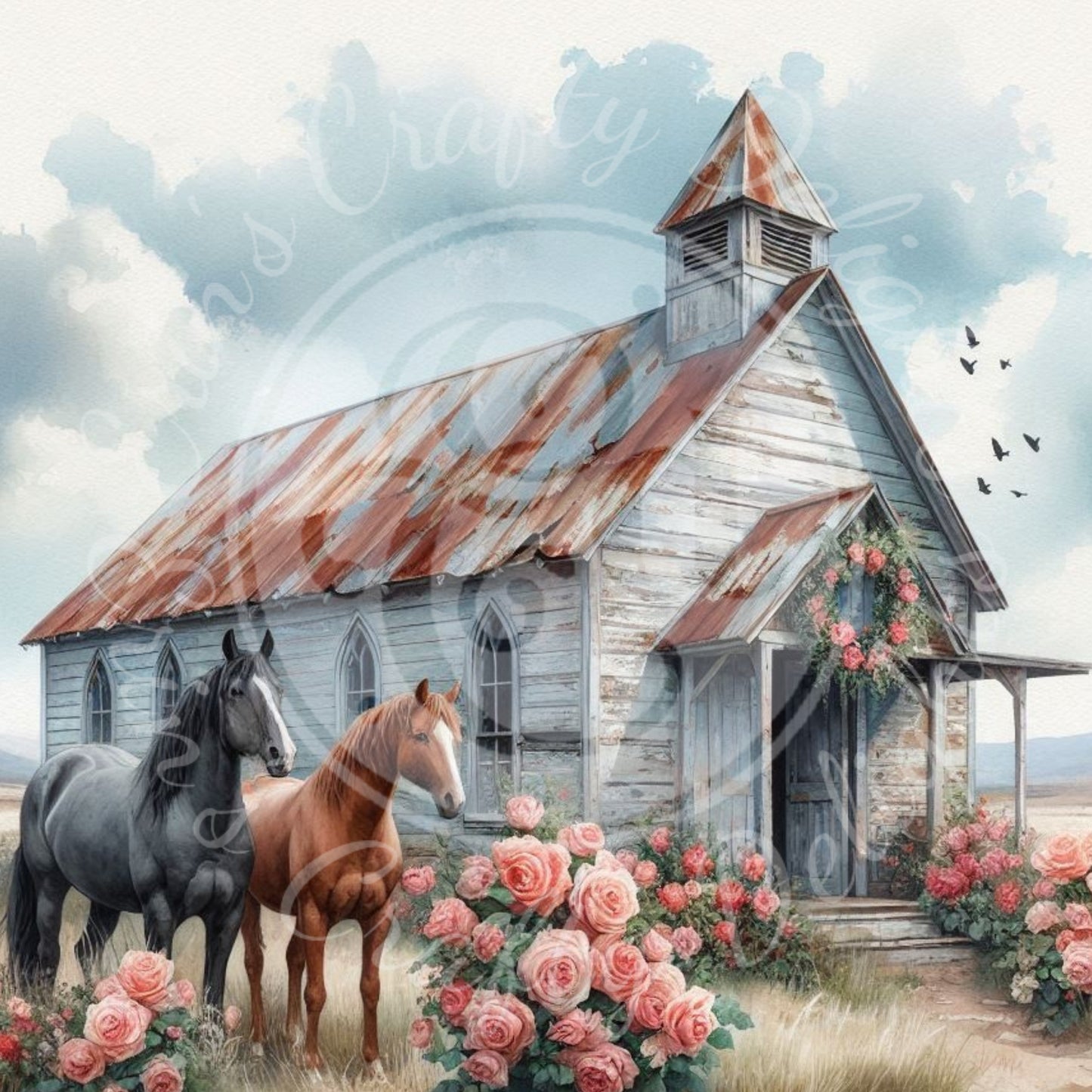 5 Spring Prairie Church and Mustangs