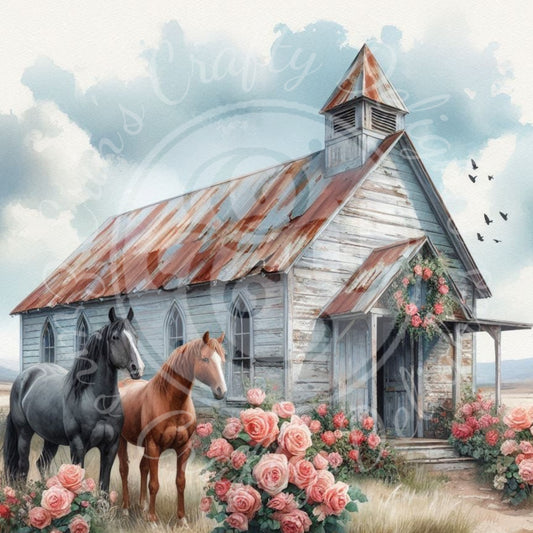 5 Spring Prairie Church and Mustangs