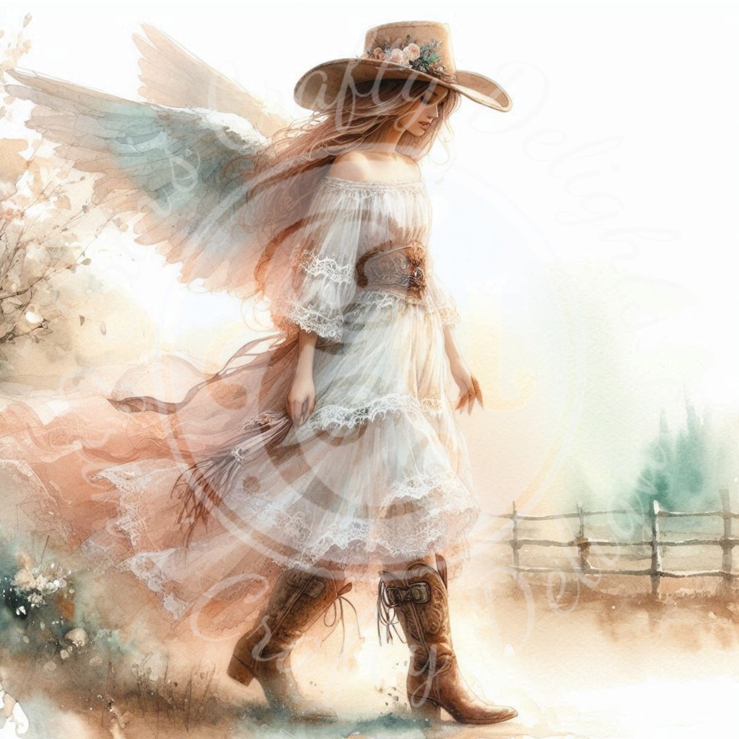 5 Sq Spring Cowgirl Angel 8x8 Printable