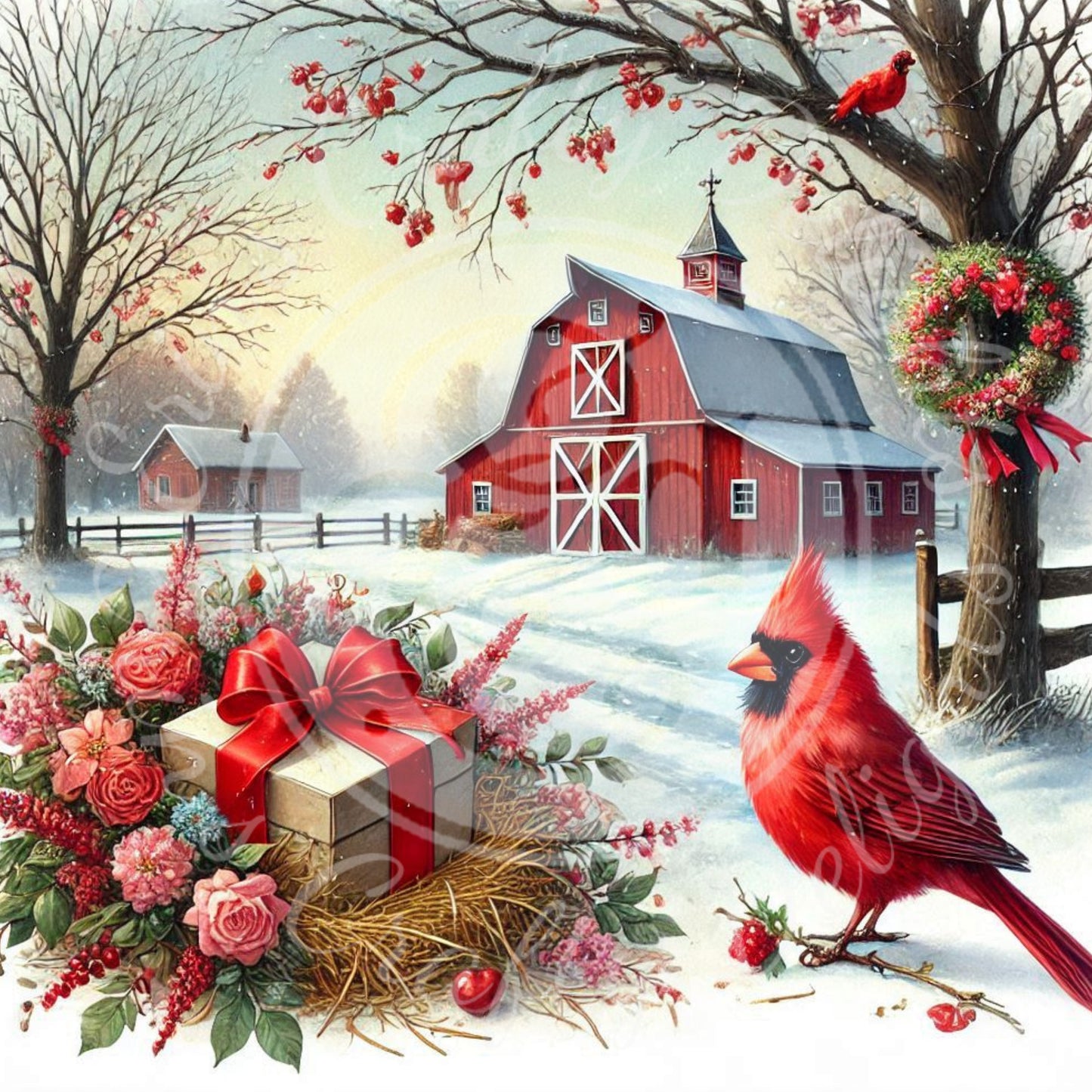 5 Valentine Cardinal and Barn