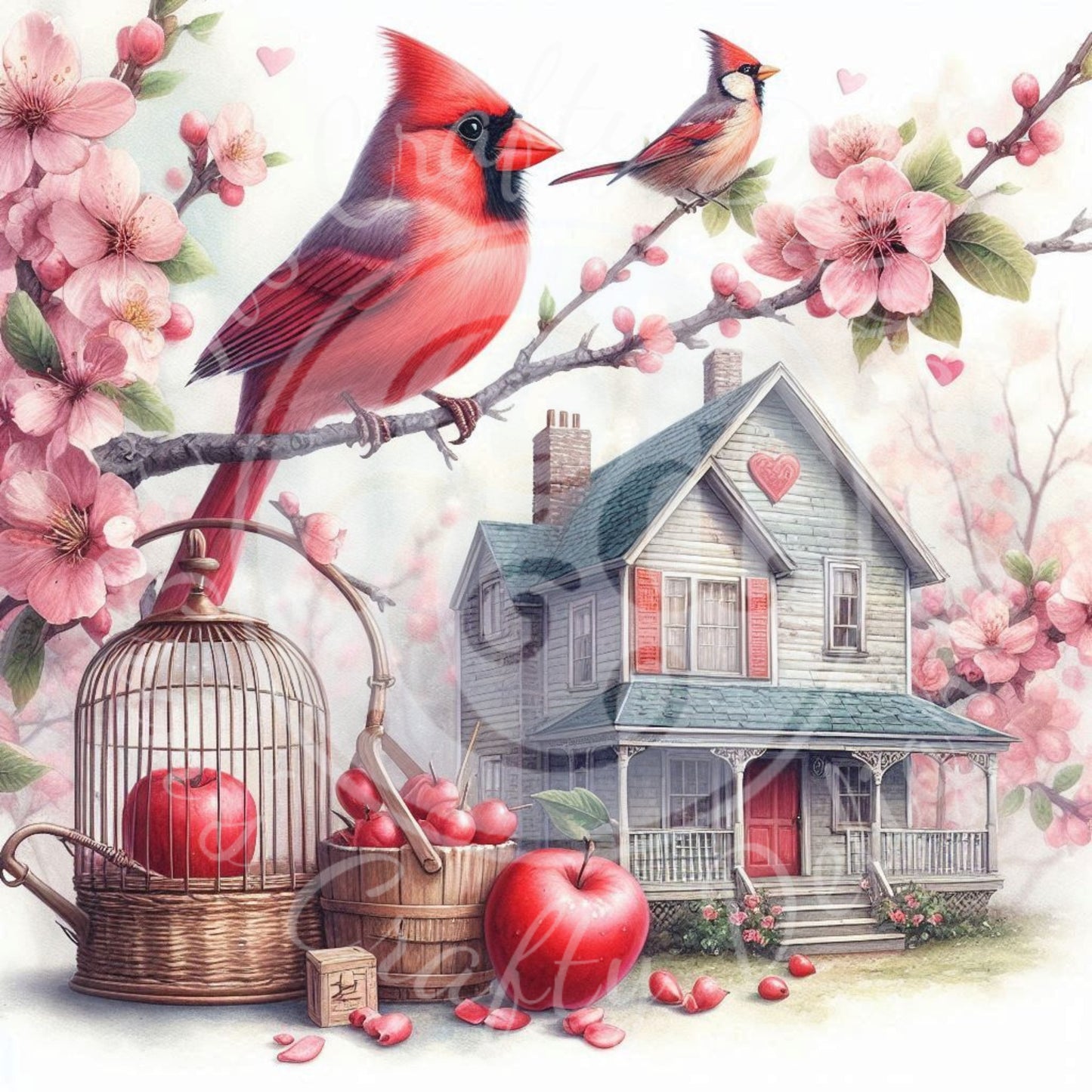 5 Valentine Cardinal and Farmhouse