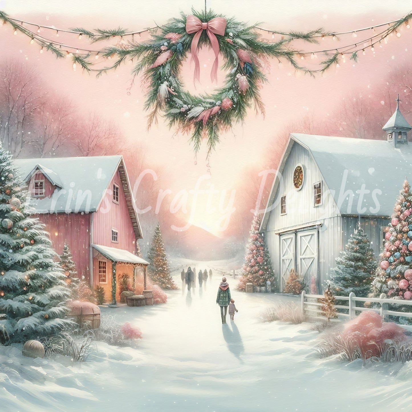 5 White & Pink Barn in Winter