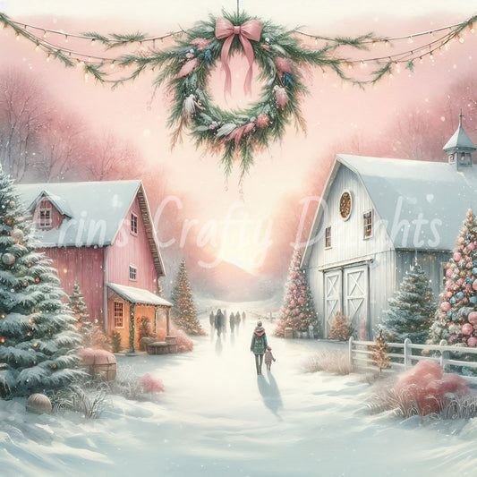 5 White & Pink Barn in Winter