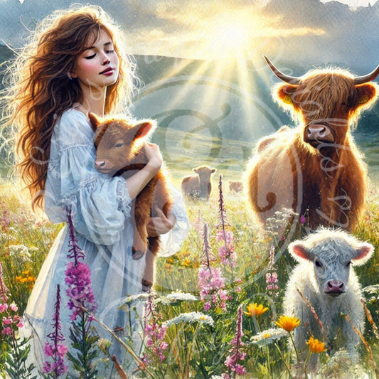 5 Spring Woman & Highland Cow