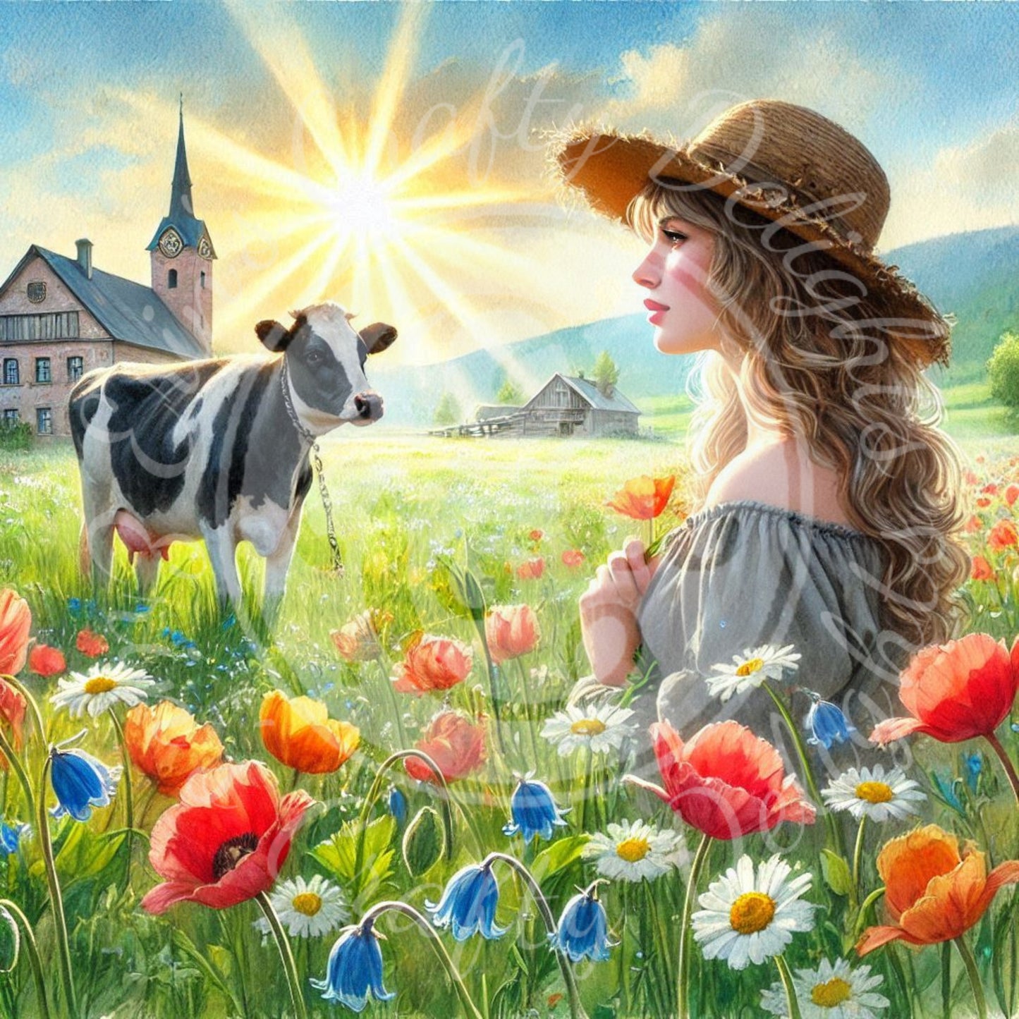 5 Spring Woman & Holstein Cow