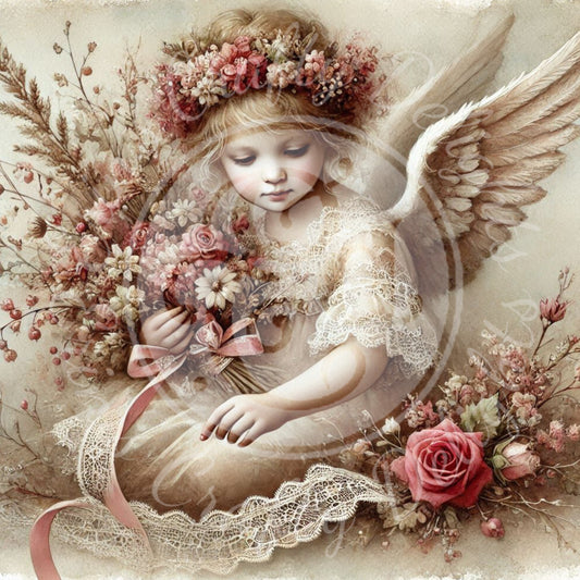 6 Sq Spring Angel Child 8x8 Printable