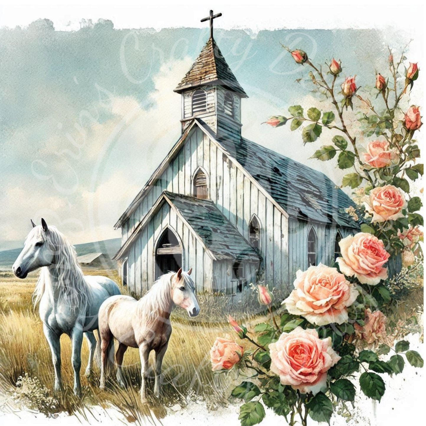 6 Spring Prairie Church and Mustangs