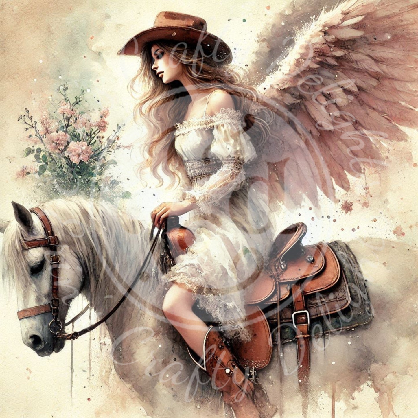 6 Sq Spring Cowgirl Angel 8x8 Printable