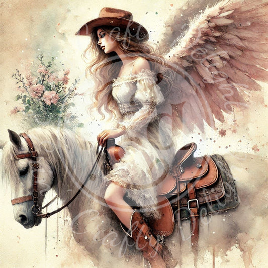 6 Sq Spring Cowgirl Angel 8x8 Printable