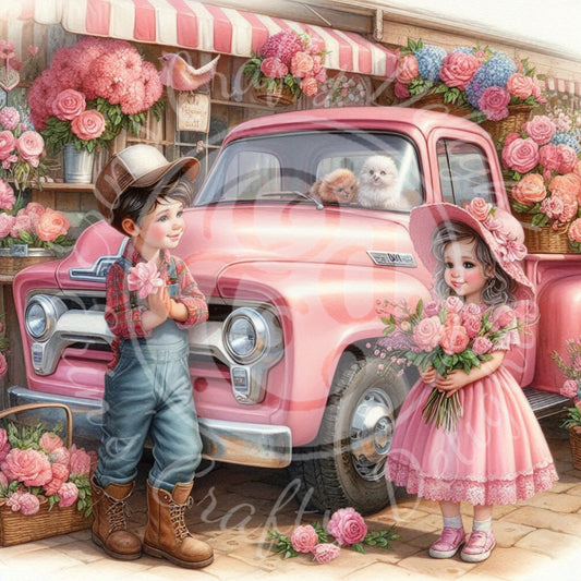 6 Valentine's Day Kids & Flowers Truck