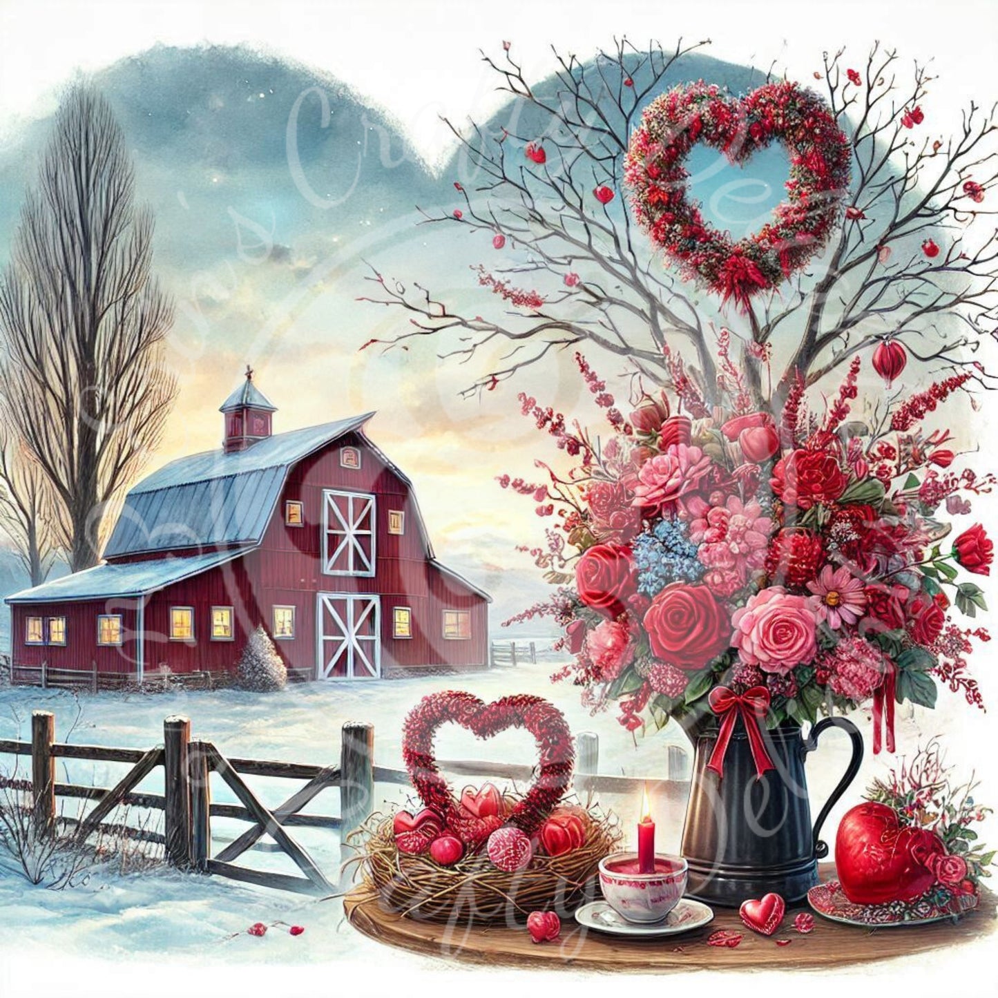 6 Valentine Cardinal and Barn