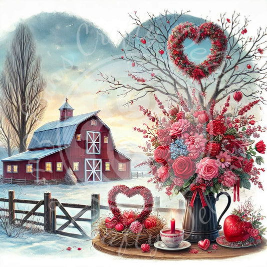 6 Valentine Cardinal and Barn