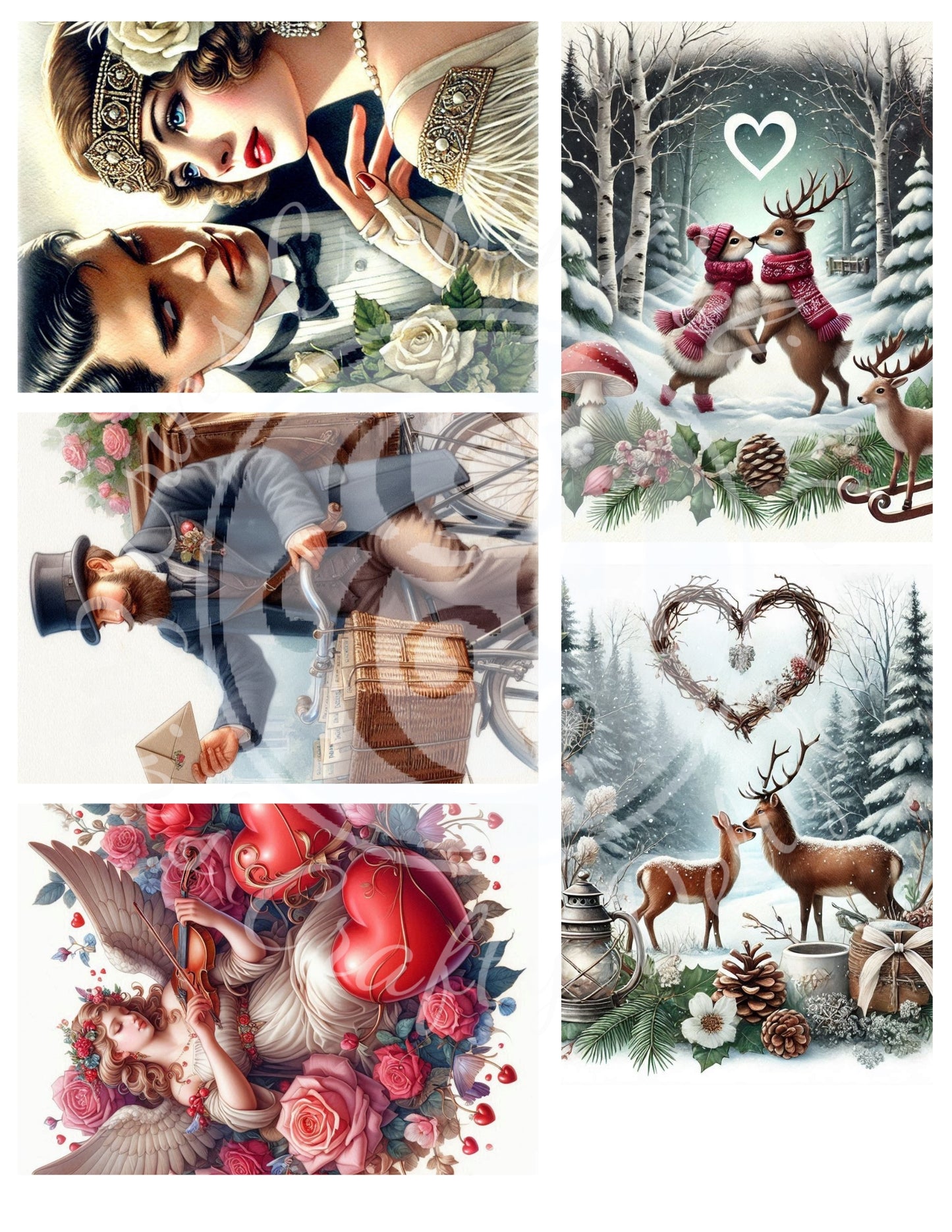 6 Valentine's Day ATC Artistic Trading Cards Backgrounds