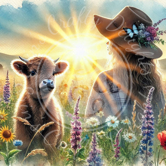 6 Spring Woman & Highland Cow