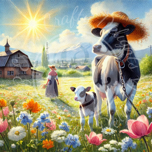 6 Spring Woman & Holstein Cow