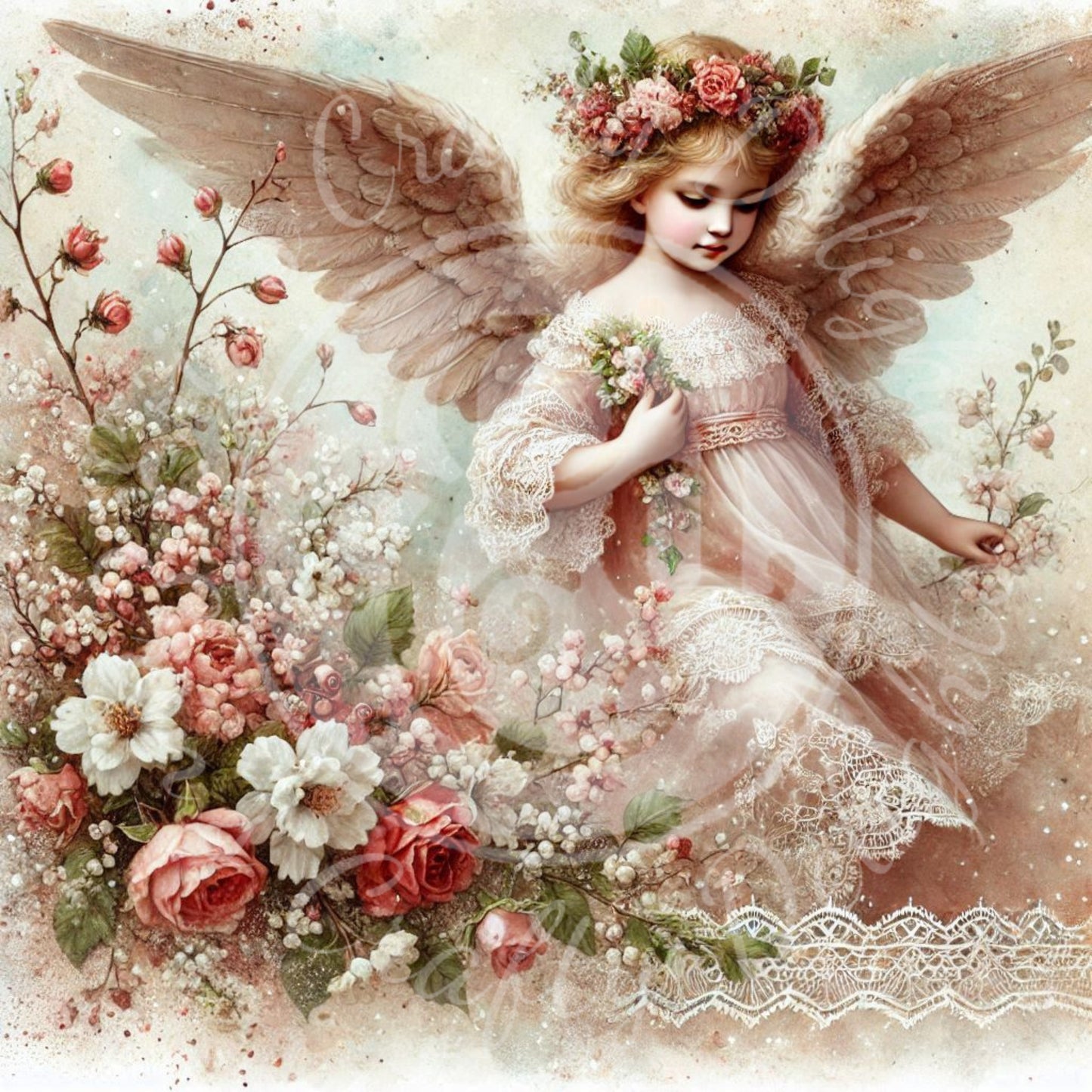 7 Sq Spring Angel Child 8x8 Printable