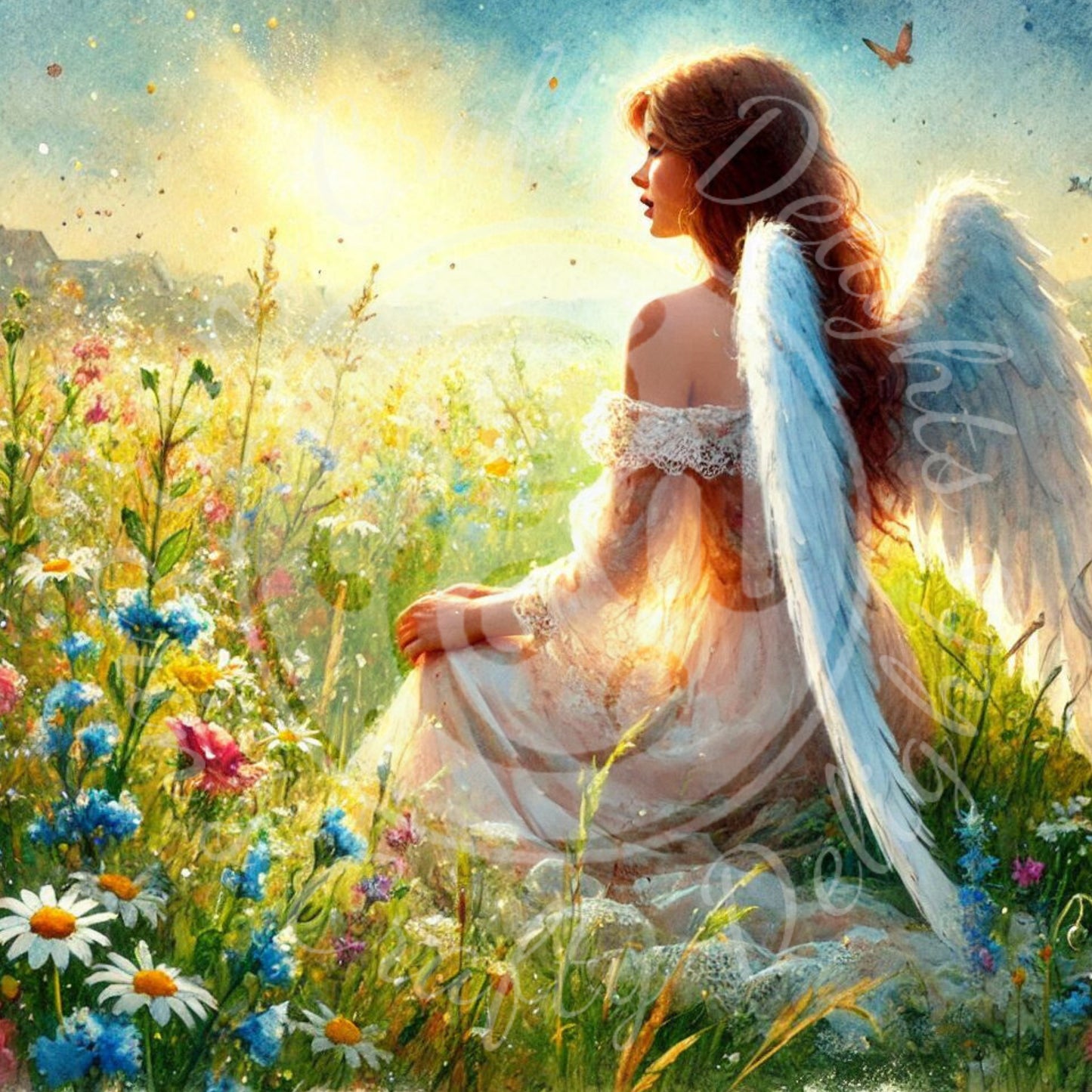 7 Sq Angel in Evening Field 8x8 Printable