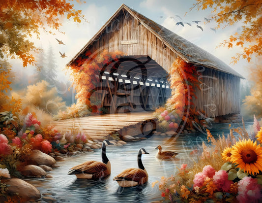 7 H Autumn Covered Bridge 8x10 Printable