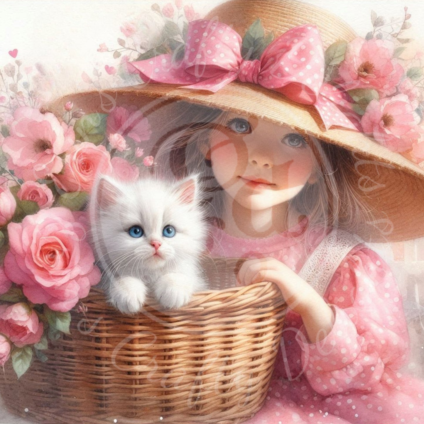 7 Spring Girl and Kitty in Pink