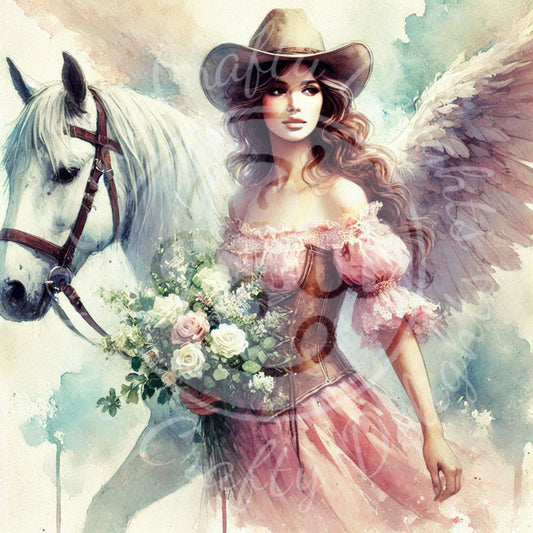 7 Sq Spring Cowgirl Angel 8x8 Printable