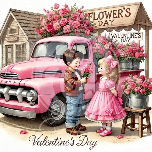 7 Valentine's Day Kids & Flowers Truck
