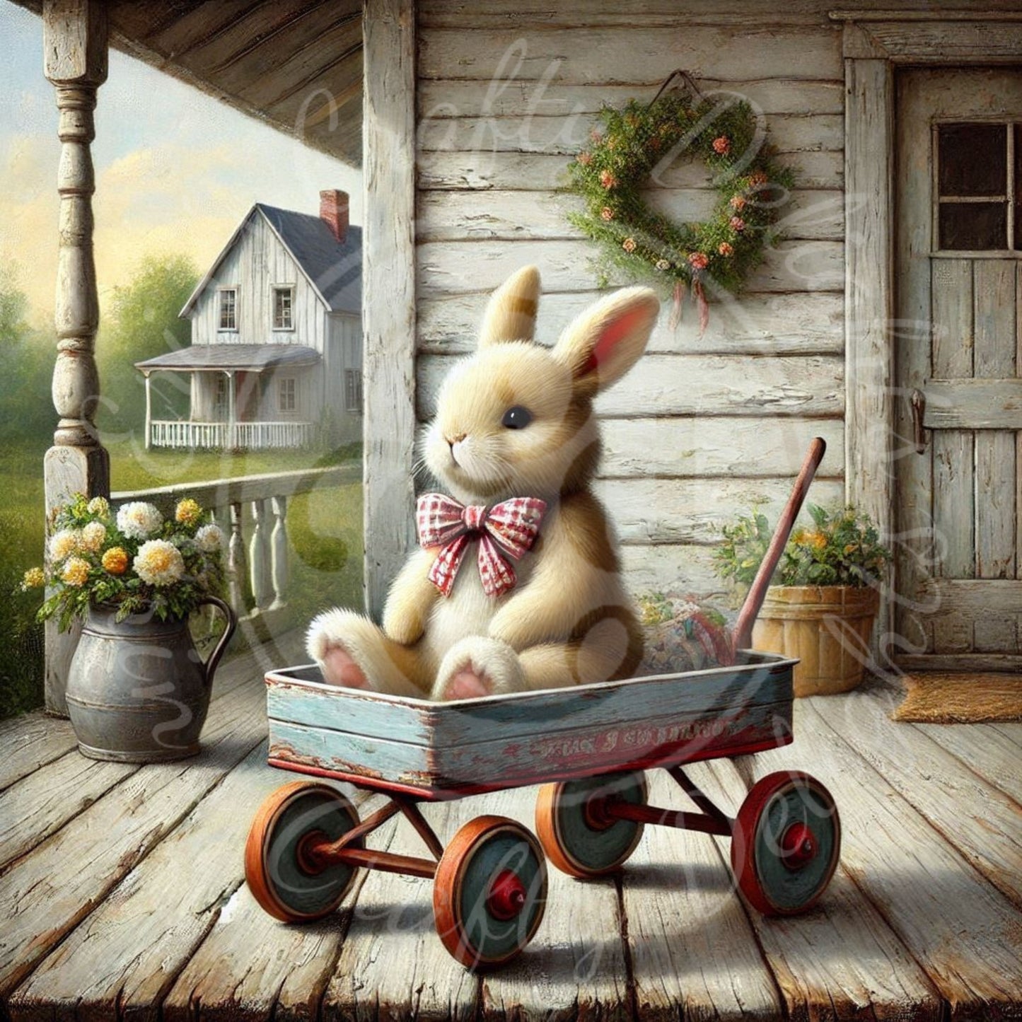 8 Bunny in a Toy Wagon