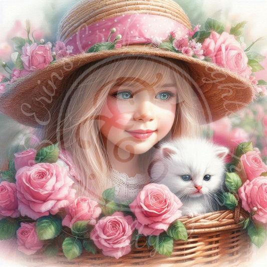 8 Spring Girl and Kitty in Pink