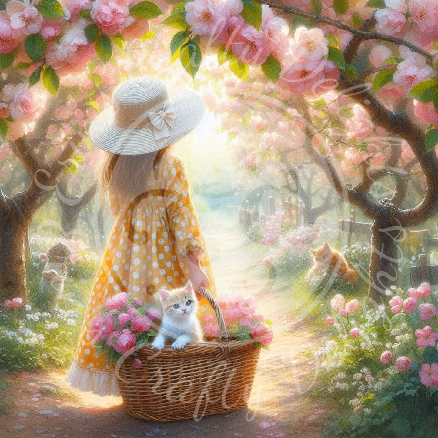 8 Spring Girl and Kitty in Yellow