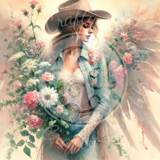 8 Sq Spring Cowgirl Angel 8x8 Printable