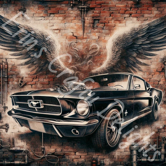 Vintage Angel Wing Black Mustang 1