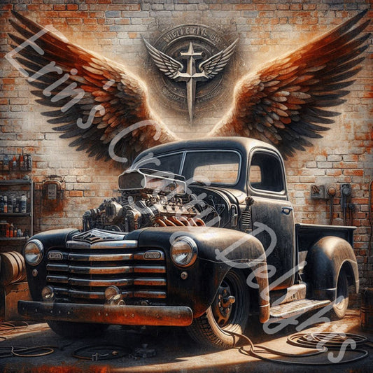 Vintage Angel Wing Black Truck 2