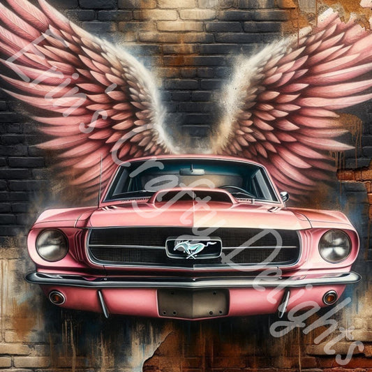 Vintage Angel Wing Pink Mustang 2