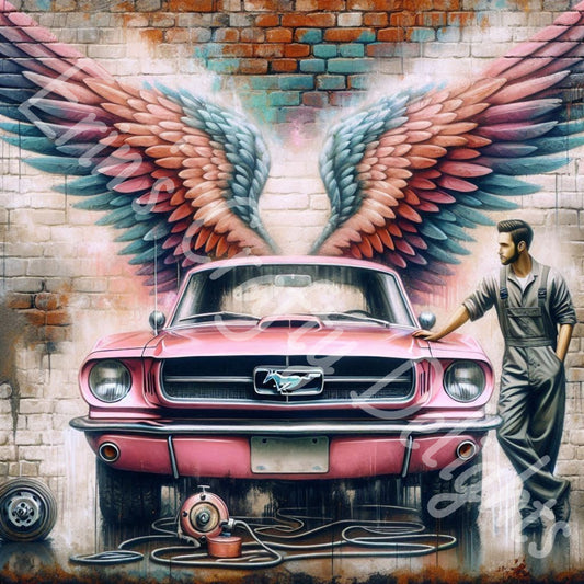 Vintage Angel Wing Pink Mustang 1