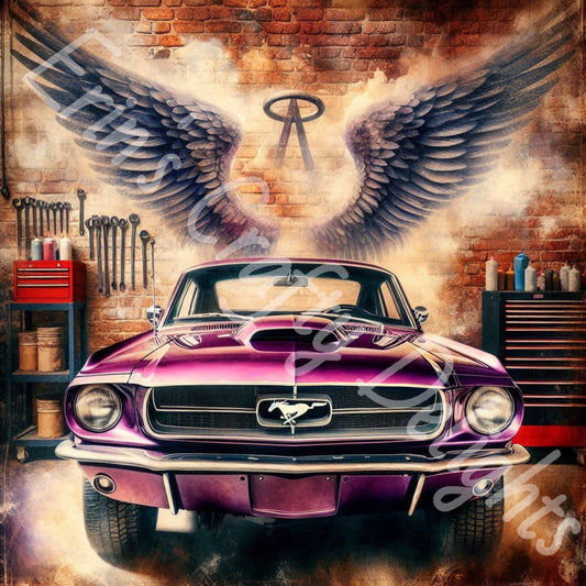 Vintage Angel Wing Purple Mustang 1