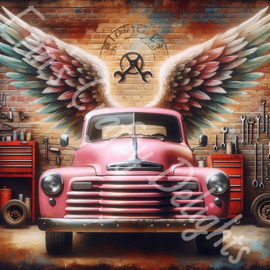 Vintage Angel Wing Pink Truck 1