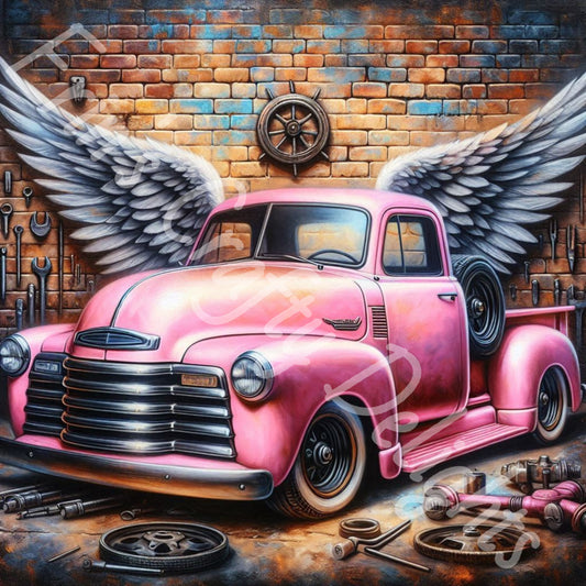 Vintage Angel Wing Pink Truck 2