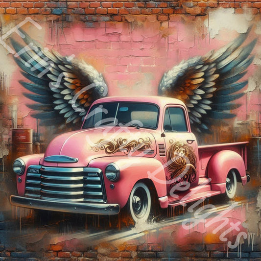 Vintage Angel Wing Pink Truck 3