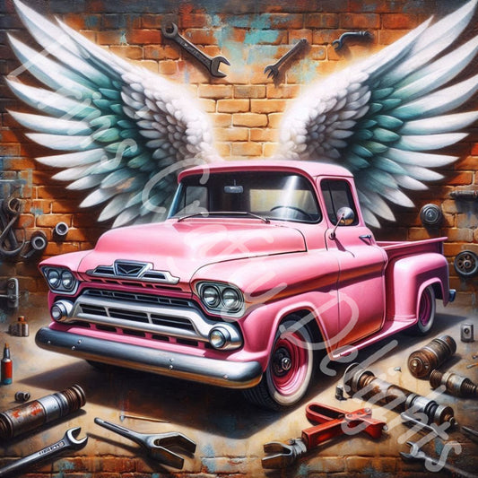 Vintage Angel Wing Pink Truck 4
