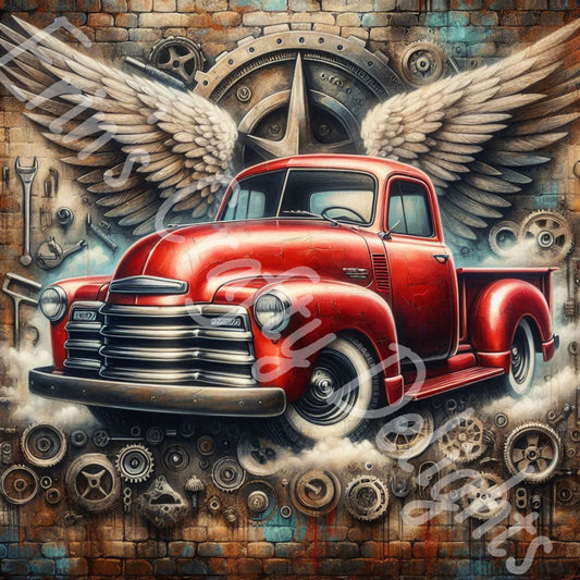 Vintage Angel Wing Red Truck 1